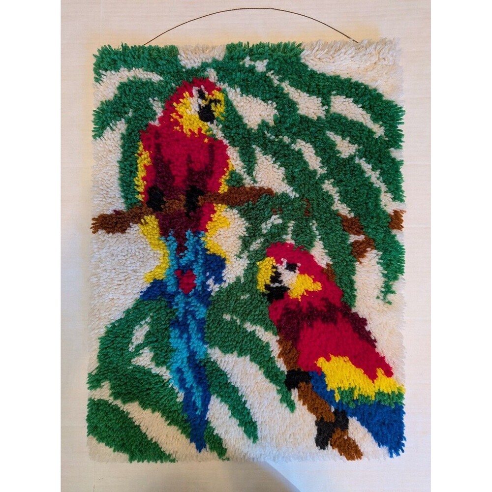 Vintage Parrot Latch Hook Wall Hanging